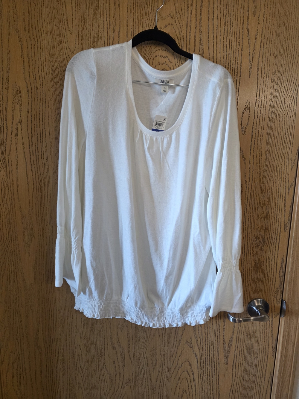 Style & Co. White Scoop-Neck Long-Sleeve Blouse